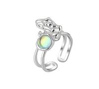 Anello ovale in argento Sterling, anello di luna arcobaleno, regolabile, anello aperto, regalo per donne e uomini, nero, Taglia unica, Metallo, Non pietra preziosa