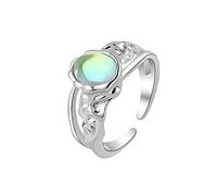 Anello ovale in argento Sterling con luna arcobaleno, regolabile, anello aperto sintetico, regalo per donne e uomini, nero (GD1, taglia unica)