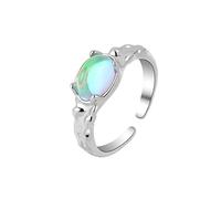 Anello ovale in argento Sterling con luna arcobaleno, regolabile, anello aperto sintetico, regalo per donne e uomini, nero (GD6, taglia unica)