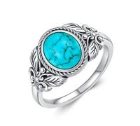 Anello ovale in pietra turchese naturale, 9 x 7 mm, in argento Sterling naturale, per donne, 9