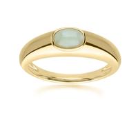 Anello Ovale Verde Giada Classico Moderno In Argento Placcato Oro 18 Carati