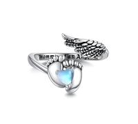 Anello per aborto spontaneo, in argento Sterling 925, con ali d'angelo, pietra di luna, regolabile, cucchiaio aperto, anello commemorativo per perdita di gravidanza, aborto spontaneo, gioielli per