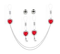 Anello per capezzolo con ciondolo in cristallo, con catena, gioiello per il corpo, per feste, appuntamenti e vacanze al mare, Medio, acciaio inox, Nessuna pietra preziosa