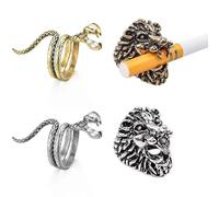 Anello per dito con serpente e leone per il portacigarette - 4 anelli portacigarette a forma di serpente e leone, accessori per l'estensione del dito durante la fuma, regali per uomini e donne