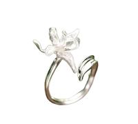 Anello Per Donna Regolabile - Elegante Iris Fiore Foglie Aperte Anelli A Fascia, S925 Regalo Di Gioielleria Unica Fatto A Mano Per Fidanzamento Di Natale Regalo Di Tendenza Di Compleanno,Argento