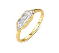 Anello per gioielli, anello da donna, con dita piccole, geometrico, taglio rettangolare, 1,4 ct, moissanite in oro giallo 14 carati, misura 52 (16,6)