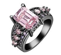 Anello per gioielli, anello da donna retrò a forma di smeraldo con zirconi rosa, anello per regali per la fidanzata, misura 11.5-61.5