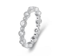 Anello per gioielli, anello dell'amicizia da donna, eternità con taglio rotondo, moissanite 9 K, oro bianco 9 K, misura 60 (19,1)