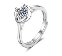 Anello per il suo fidanzato, anello oro grigio argento 14 carati, diamante da laboratorio fiore con pietra preziosa, taglia zia per zia Capodanno gioielli, 55, Oro bianco 14 carati, Diamante da