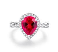 Anello per la mamma da donna, fede nuziale con corindone a goccia 3 ct con moissanite in oro bianco/platino 950, K 1/2, Platino 950, Corindone