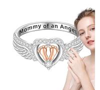 Anello Per La Perdita Di Un Bambino - Gioielli Commemorativi 'impronta Del Cuore, Anello Per I Piedi Del Bambino Con Ala D'angelo, Elegante Ricordo Regolabile | Regalo Commemorativo Significativo