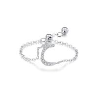 Anello per la promessa della migliore amica, anello da donna, catena regolabile con design dell'alfabeto arabo e moissanite rotonda, 53 (16.9), Oro bianco 9 K, Moissanite
