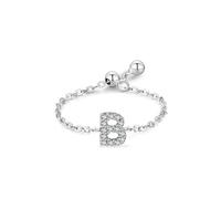 Anello per la promessa della migliore amica, da donna, con lettera B, in argento con diamante taglio rotondo, oro bianco 14 carati, misura 47 (15,0)