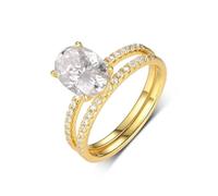 Anello per matrimonio, anello da donna per dito medio, ovale, 2 pezzi, con moissanite 2,5 ct, oro giallo 18 carati, misura 60 (19,1)