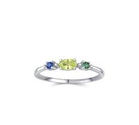 Anello per matrimonio, delicato anello da donna, semplice, ovale a 4 punte, peridoto da 0,3 carati e zaffiro da laboratorio rotondo, maraldo da laboratorio, oro bianco, platino, misura 45 (14,3)