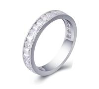 Anello per migliore amico, anello nuziale vintage Half Eternity con moissanite a forma di smeraldo, T 1/2, Oro bianco 9 carati, Moissanite