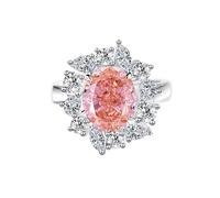 Anello per migliore amico, stile rustico, con fiore con zaffiro Padparadscha ovale da 5 ct creato in laboratorio con moissanite oro bianco/platino 950, L 1/2, Platino 950, Zaffiro Padparadscha creato