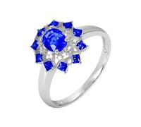 Anello per partner in oro bianco 18 carati, blu zaffiro ovale, anello fiore con zaffiro da 0,92 ct e diamante, misura 10 (15,9), 10 (15,9), metallo prezioso, Zaffiro