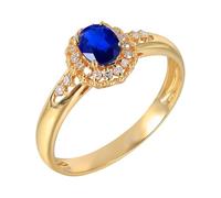 Anello per partner in oro giallo 18 carati blu zaffiro ovale, anello per fidanzata 4 artigli ovale con zaffiro blu e diamante da 0,55 ct, 45 (14.3), metallo prezioso, Zaffiro