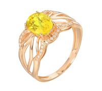 Anello per partner in oro giallo 18 carati con zaffiro ovale, anello di fidanzamento da donna scavato con zaffiro giallo da 1,85 carati e diamante anello da donna misura 63 (20,1), 63 (20.1), metallo