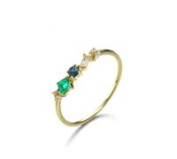 Anello per promessa di mignolo, fasce per anniversario da donna, quattro artigli con gemme miste, set di gioielli in oro per donne, J 1/2, Oro 14 carati, Diamante