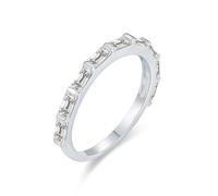 Anello per proposta di matrimonio, anello dell'amicizia, sottile, mezza eternità, con taglio rettangolare, moissanite 18 carati, oro bianco 18 carati, misura 57 (18,1)