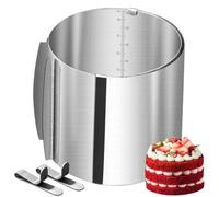 Anello per torta regolabile, altezza 20 cm, in acciaio inox, con 2 fibbie di fissaggio, anello posteriore regolabile, larghezza 16 - 31 cm, regolabile in acciaio inox, per cuocere e decorare