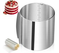 Anello per torta regolabile, anello per torta alto 20 cm, anello posteriore in acciaio inox, diametro 16 - 30 cm, anello per torta con scala con 1 rotolo di bordo per torta, per decorare torte e torte