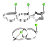 Anello per Uova 5 pezzi, Pancake Antiaderente in Acciaio Inossidabile Forma 9,5-10,5 cm Rotondo Cuore D'amore Fiori Stella, per Uova Fritte, Frittelle, Omelette