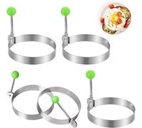 Anello per uova con rivestimento antiaderente, acciaio inossidabile con anelli rotondi per cuocere le uova, piastra grill per pancake mcmuffins, 5 pezzi, diametro di 3,9 pollici,