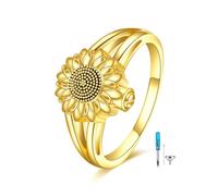 Anello per urna da donna, in argento Sterling con girasole, idea regalo per ceneri dei propri cari, Argento, Nessuna pietra preziosa