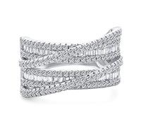 Anello personalizzabile in stile Art Déco con pavé di zirconi AAA a incrocio, criss cross, costume, impilabile, largo, statement, cocktail, a 4 file, con baguette, multi banda per donne, placcato in