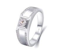 Anello Pinky, anello gioielli 0,5 ct, 4 punte, rotondo, moissanite, oro bianco, regalo divertente per le donne, 62 (19.7), Oro bianco 18 carati (750), Moissanite