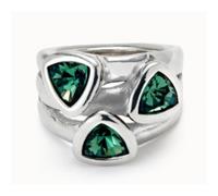 Anello placcato argento Sterling con tre cristalli verdi
