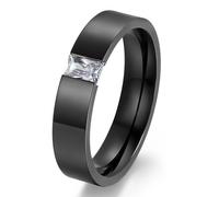 Anello Placcato Oro Acciaio Inox 24 Carati Oro Zirconia Nero Donna Uomo R3046