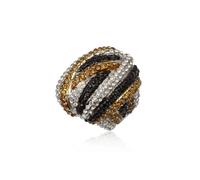ANELLO PLACCATO RODIO CON PAVE'DI CRISTALLI PRECIOSA BIANCHI/MIELE/NERI