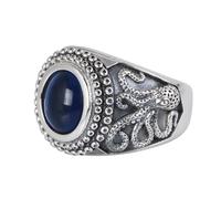 Anello polpo per uomo anello calamaro kraken mostro marino in argento sterling 925 con pietra blu aperta regolabile