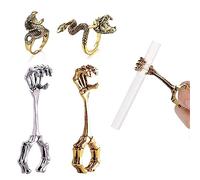 Anello portasigarette per dita - 4 pezzi Anello portasigarette Accessori per fumatori in osso a mano, portasigarette in osso di scheletro Estensione delle dita Regali di Halloween per uomo Donna