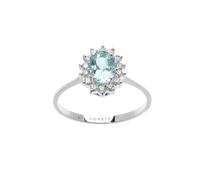 Anello PRESTIGE SOLITARIO ORO DIAMANTI ACQUAMARINA OVALE ANQ315 Comete Donna