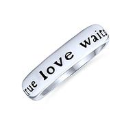 Anello Promessa Di Purezza Vero Amore Attende Per Adolescenti In Argento Sterling .925 Mantra Parole Sentimentali