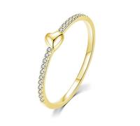 Anello Promessa, Donna Oro Giallo 14 carati Delicato Anello impilabile Mezza Eternità con moissanite e Cuore Lucido, Taglia 12