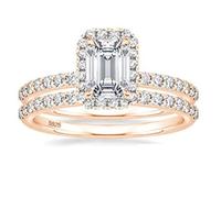 Anello promessa in argento sterling per donna set da 2 pezzi con zircone cubico rettangolare 6x8mm Oro rosa, Taglia 12
