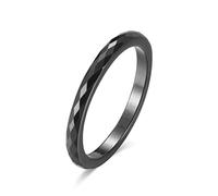 Anello Promessa Matrimonio, Anello da Mignolo A Fasce Sottili Sfaccettate, Anello in Ceramica Nero per Donna Taglia 17