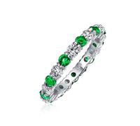 Anello Promessa Per Donne In Argento Sterling Con Zirconi Cubici Pavé CZ Eternità Impilabile A Due Toni Verde Colore Del Mese Di Nascita 3MM
