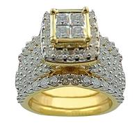 Anello quadrato con zirconi di varie dimensioni, colore oro, accessori per donne, gioielli per feste, regalo di compleanno, 2 pezzi/set, 8# intelligente e attraente