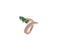 Anello regolabile alla moda con tre pietre per lei a goccia con zirconia cubica verde smeraldo espandibile, anello aperto per matrimonio (oro rosa)
