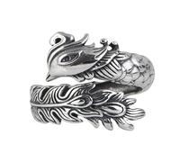Anello regolabile, anello regolabile sterling per donne retrò semplice intaglio cinese intagliato phoenix piuma cerchi pilota impilando gioielli di fascino del cerchio di dito aperto per il regalo di