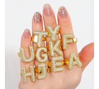 Anello regolabile con 26 lettere a forma di palloncino placcato oro con zircone, anello estetico da donna per la cerimonia nuziale, regalo di gioielleria L,M,S,H,A,T,O,X,B,C,D,E,F,G,I,J,K,N,P,Q,R,U,V,