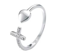 Anello Regolabile Cuore in Argento con Pietre Brillanti per Donne e Ragazze | Design Aperto e Lucente, Pratico da Indossare, Finitura che Non Irrita la Pelle, Colore Argento