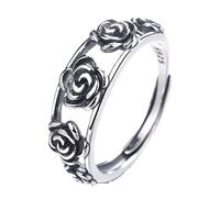 Anello regolabile da donna, anello aperto in argento, anello regolabile in argento sterling traforato rosa, elegante anello in argento sterling S925 da donna, 6, Agata